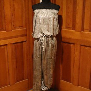 Anthropologie Metallic Silver Pull-on Jogger Pants & Tube Top (Selling as set)